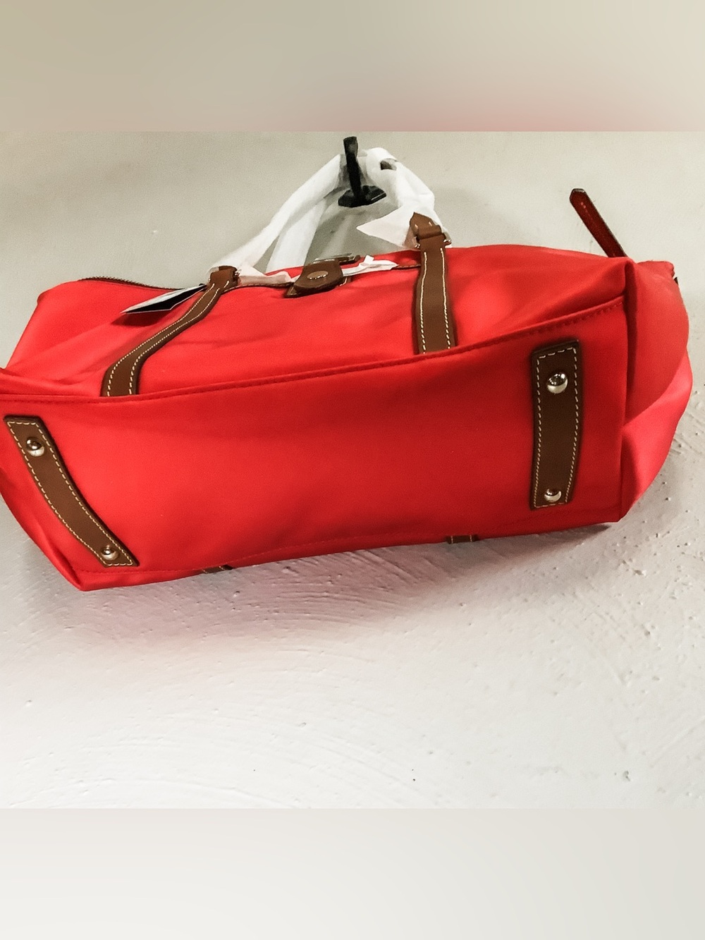 NWT Dooney & Bourke Red Nylon Wayfarer Tote Bag with Leather Trim - Picture 5 of 7